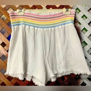 Rock Indigo Gauze White Shorts with Rainbow Trim size xl